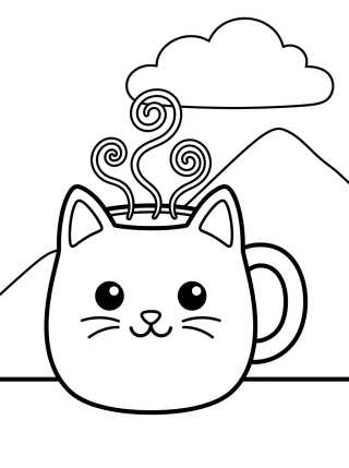 Kitty Coffee Mug para colorir Desenho de Kitty Coffee Mug para colorir e imprimir grátis