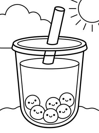 Kawaii Bubble Tea Cup para colorir Desenho de Kawaii Bubble Tea Cup para colorir e imprimir grátis