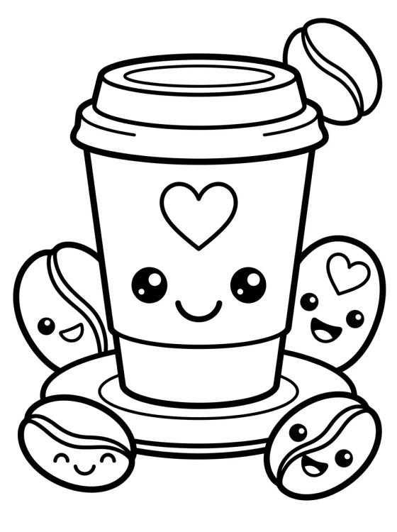 Smiling Kawaii Coffee Cup para colorir Desenho de Smiling Kawaii Coffee Cup para colorir e imprimir grátis