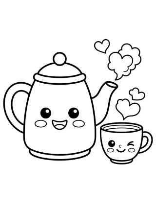 Cute Teapot and Teacup para colorir Desenho de Cute Teapot and Teacup para colorir e imprimir grátis