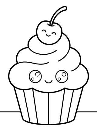 Cute Cupcake with Cherry para colorir Desenho de Cute Cupcake with Cherry para colorir e imprimir grátis