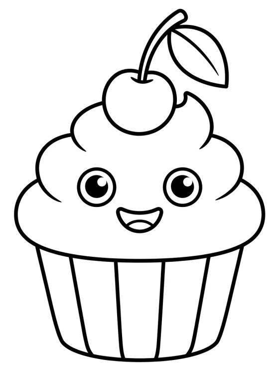 Smiling Cupcake with a Cherry para colorir Desenho de Smiling Cupcake with a Cherry para colorir e imprimir grátis