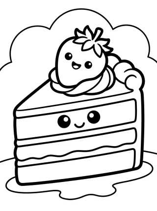 Kawaii Strawberry Cake Slice para colorir Desenho de Kawaii Strawberry Cake Slice para colorir e imprimir grátis