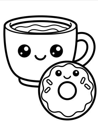 Coleção de desenhos para colorir: Cute Coffee Shop and Sweet Treats