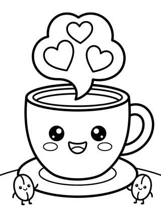 Smiling Kawaii Coffee Cup para colorir Desenho de Smiling Kawaii Coffee Cup para colorir e imprimir grátis
