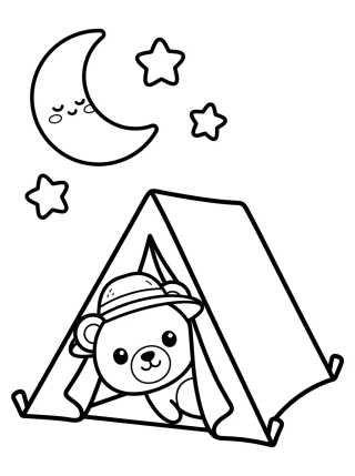 Cute Little Bear in a Camping Tent para colorir Desenho de Cute Little Bear in a Camping Tent para colorir e imprimir grátis