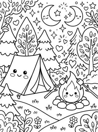 Cute Camping Tent and Campfire para colorir Desenho de Cute Camping Tent and Campfire para colorir e imprimir grátis