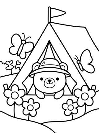 Kawaii Bear Camping in a Tent para colorir Desenho de Kawaii Bear Camping in a Tent para colorir e imprimir grátis