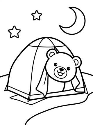 Cute Bear in a Camping Tent para colorir Desenho de Cute Bear in a Camping Tent para colorir e imprimir grátis