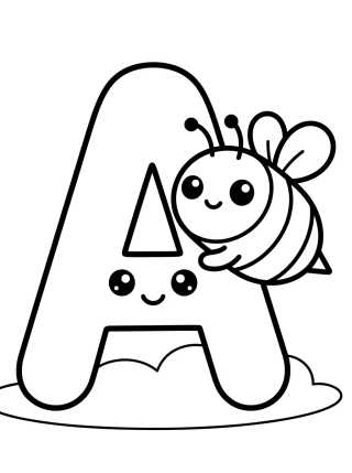 Letter A with Cute Bee para colorir Desenho de Letter A with Cute Bee para colorir e imprimir grátis