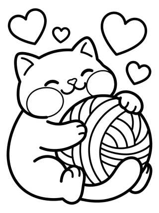 Cute Kitty with Yarn Ball para colorir Desenho de Cute Kitty with Yarn Ball para colorir e imprimir grátis