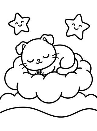 Cute Cat on a Cloud para colorir Desenho de Cute Cat on a Cloud para colorir e imprimir grátis