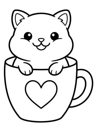 Cute Teacup Kitten para colorir Desenho de Cute Teacup Kitten para colorir e imprimir grátis