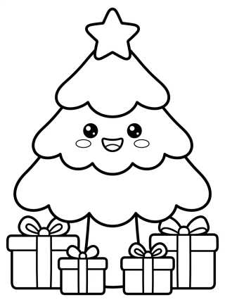 Kawaii Christmas Tree with Gifts para colorir Desenho de Kawaii Christmas Tree with Gifts para colorir e imprimir grátis