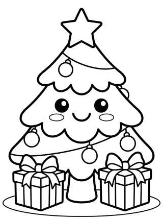 Smiling Kawaii Christmas Tree para colorir Desenho de Smiling Kawaii Christmas Tree para colorir e imprimir grátis