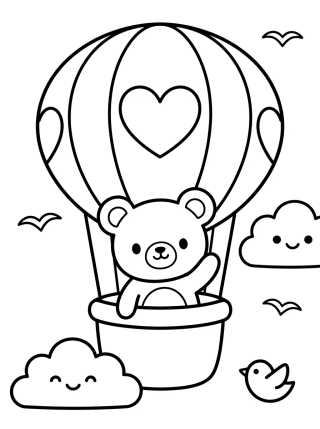 Traveling Bear in a Hot Air Balloon para colorir Desenho de Traveling Bear in a Hot Air Balloon para colorir e imprimir grátis