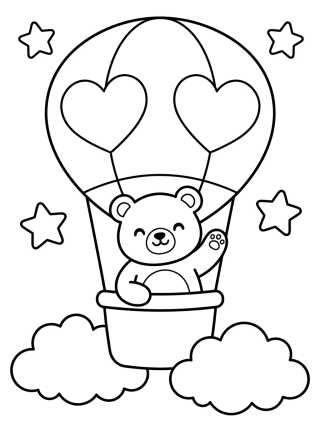 Traveler Teddy Bear in a Hot Air Balloon para colorir Desenho de Traveler Teddy Bear in a Hot Air Balloon para colorir e imprimir grátis