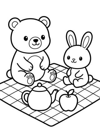 Bobbie and Bunny Having a Picnic para colorir Desenho de Bobbie and Bunny Having a Picnic para colorir e imprimir grátis