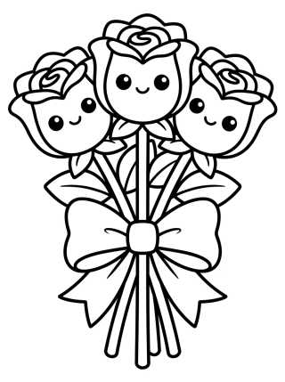 Kawaii Rose Bouquet para colorir Desenho de Kawaii Rose Bouquet para colorir e imprimir grátis