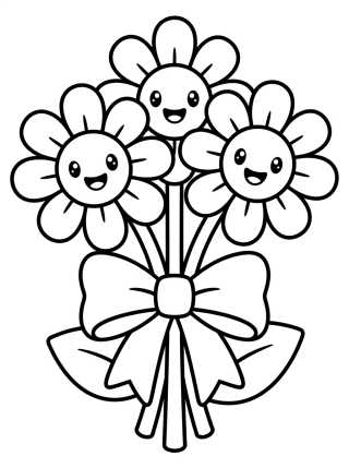 Kawaii Daisy Bouquet para colorir Desenho de Kawaii Daisy Bouquet para colorir e imprimir grátis