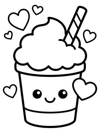 Kawaii Coffee Cup with Whipped Cream para colorir Desenho de Kawaii Coffee Cup with Whipped Cream para colorir e imprimir grátis