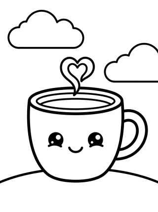 Smiling Kawaii Coffee Cup para colorir Desenho de Smiling Kawaii Coffee Cup para colorir e imprimir grátis