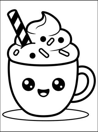 Kawaii Coffee Cup with Whipped Cream para colorir Desenho de Kawaii Coffee Cup with Whipped Cream para colorir e imprimir grátis