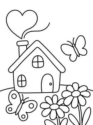 Cottage with Chimney and Flower Garden para colorir Desenho de Cottage with Chimney and Flower Garden para colorir e imprimir grátis