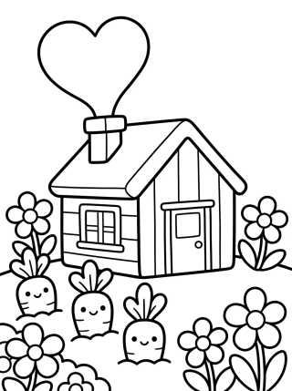 Country Cottage with Garden para colorir Desenho de Country Cottage with Garden para colorir e imprimir grátis
