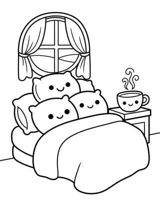 Cozy Bedroom with Fluffy Bed para colorir Desenho de Cozy Bedroom with Fluffy Bed para colorir e imprimir grátis
