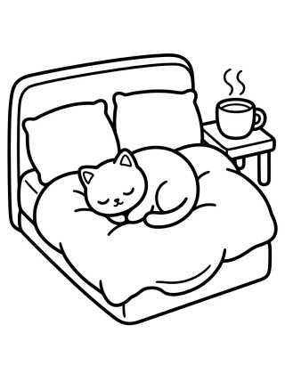 Cozy Bedroom with Kitty para colorir Desenho de Cozy Bedroom with Kitty para colorir e imprimir grátis
