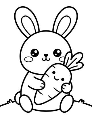 Kawaii Bunny Munching on a Carrot para colorir Desenho de Kawaii Bunny Munching on a Carrot para colorir e imprimir grátis