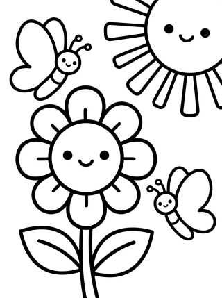 Kawaii Flower Springtime para colorir Desenho de Kawaii Flower Springtime para colorir e imprimir grátis