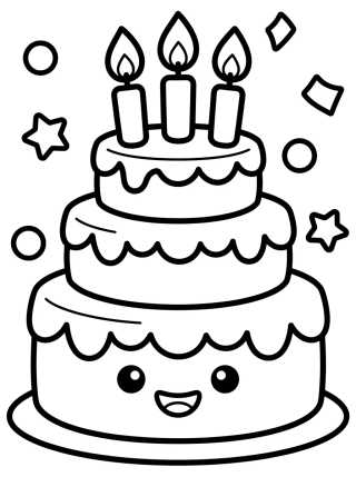 Kawaii Birthday Cake with Candles para colorir Desenho de Kawaii Birthday Cake with Candles para colorir e imprimir grátis