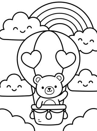 Kawaii Bear in a Hot Air Balloon para colorir Desenho de Kawaii Bear in a Hot Air Balloon para colorir e imprimir grátis