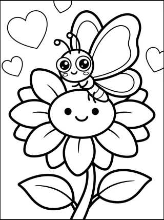 Smiling Butterfly on Flower para colorir Desenho de Smiling Butterfly on Flower para colorir e imprimir grátis