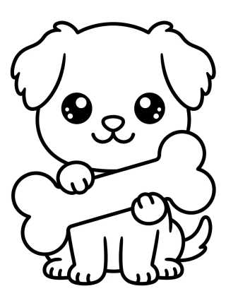 Kawaii Puppy with a Bone para colorir Desenho de Kawaii Puppy with a Bone para colorir e imprimir grátis