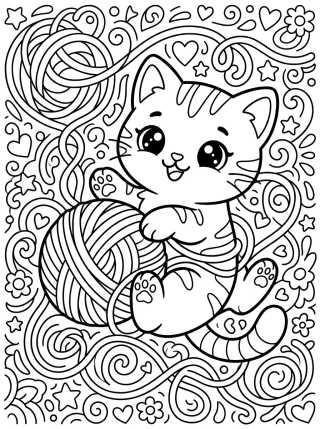 Kitten Playing with a Ball of Yarn para colorir Desenho de Kitten Playing with a Ball of Yarn para colorir e imprimir grátis