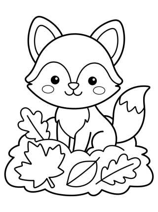 Cute Fox in the Autumn Leaves para colorir Desenho de Cute Fox in the Autumn Leaves para colorir e imprimir grátis