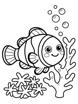 Kawaii Clownfish in the Coral para colorir Desenho de Kawaii Clownfish in the Coral para colorir e imprimir grátis
