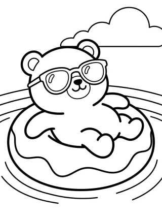 Cute Bear in a Pool Donut Float para colorir Desenho de Cute Bear in a Pool Donut Float para colorir e imprimir grátis