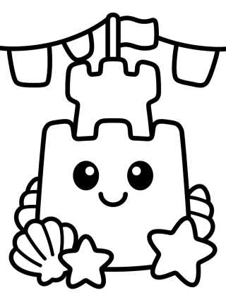 Cute Sandcastle para colorir Desenho de Cute Sandcastle para colorir e imprimir grátis