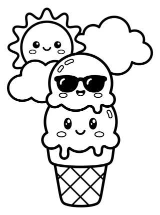Kawaii Ice Cream Cone in the Sun para colorir Desenho de Kawaii Ice Cream Cone in the Sun para colorir e imprimir grátis