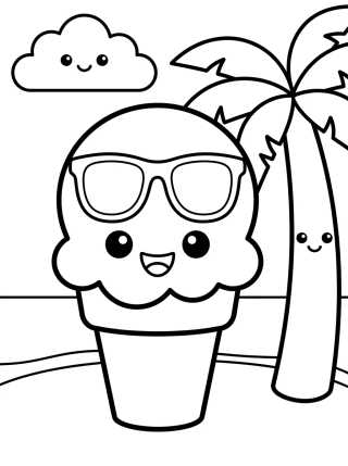 Kawaii Ice Cream at the Beach para colorir Desenho de Kawaii Ice Cream at the Beach para colorir e imprimir grátis
