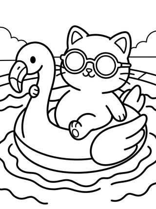 Kitten on a Flamingo Pool Float para colorir Desenho de Kitten on a Flamingo Pool Float para colorir e imprimir grátis