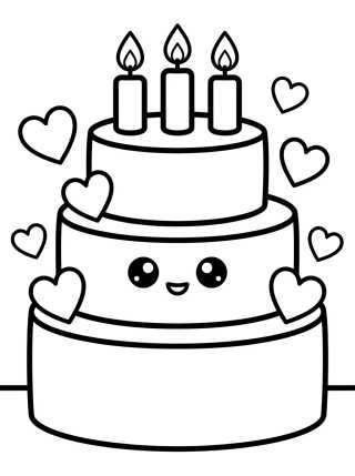 Kawaii Birthday Cake para colorir Desenho de Kawaii Birthday Cake para colorir e imprimir grátis