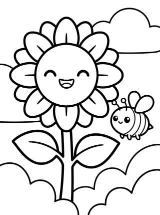 Smiling Sunflower in the Garden para colorir Desenho de Smiling Sunflower in the Garden para colorir e imprimir grátis