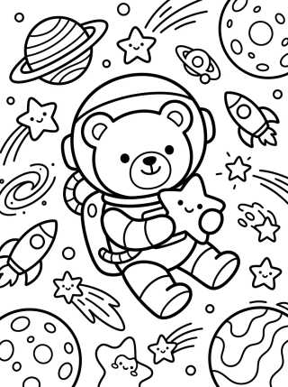 Little Astronaut Bear in Space para colorir Desenho de Little Astronaut Bear in Space para colorir e imprimir grátis