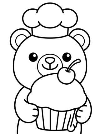 Kawaii Baker Bear para colorir Desenho de Kawaii Baker Bear para colorir e imprimir grátis