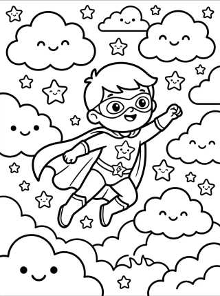 Flying Superhero Boy para colorir Desenho de Flying Superhero Boy para colorir e imprimir grátis